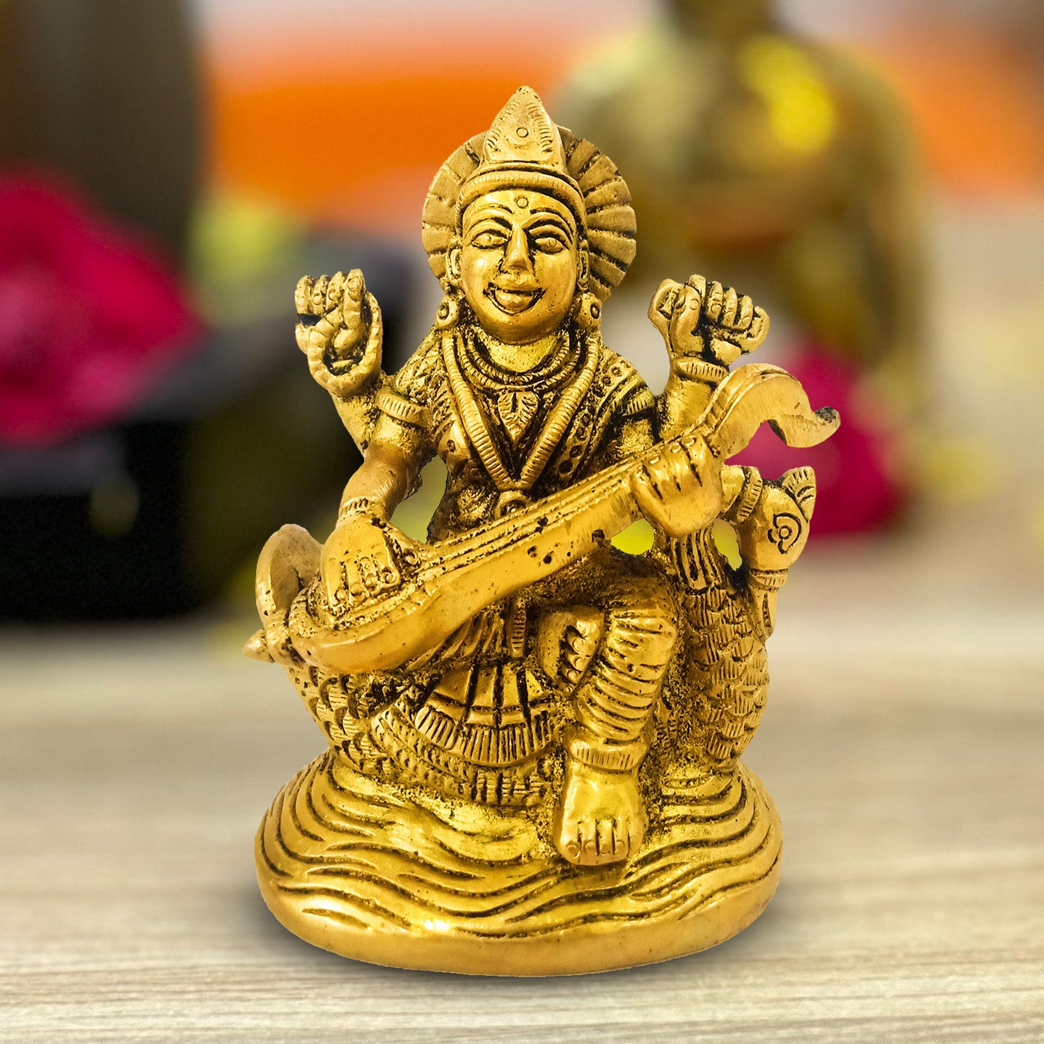 Brass Goddess Saraswati statue/ goddess of knowledge, Music, speech , 2024 Art, One of the Tridevi