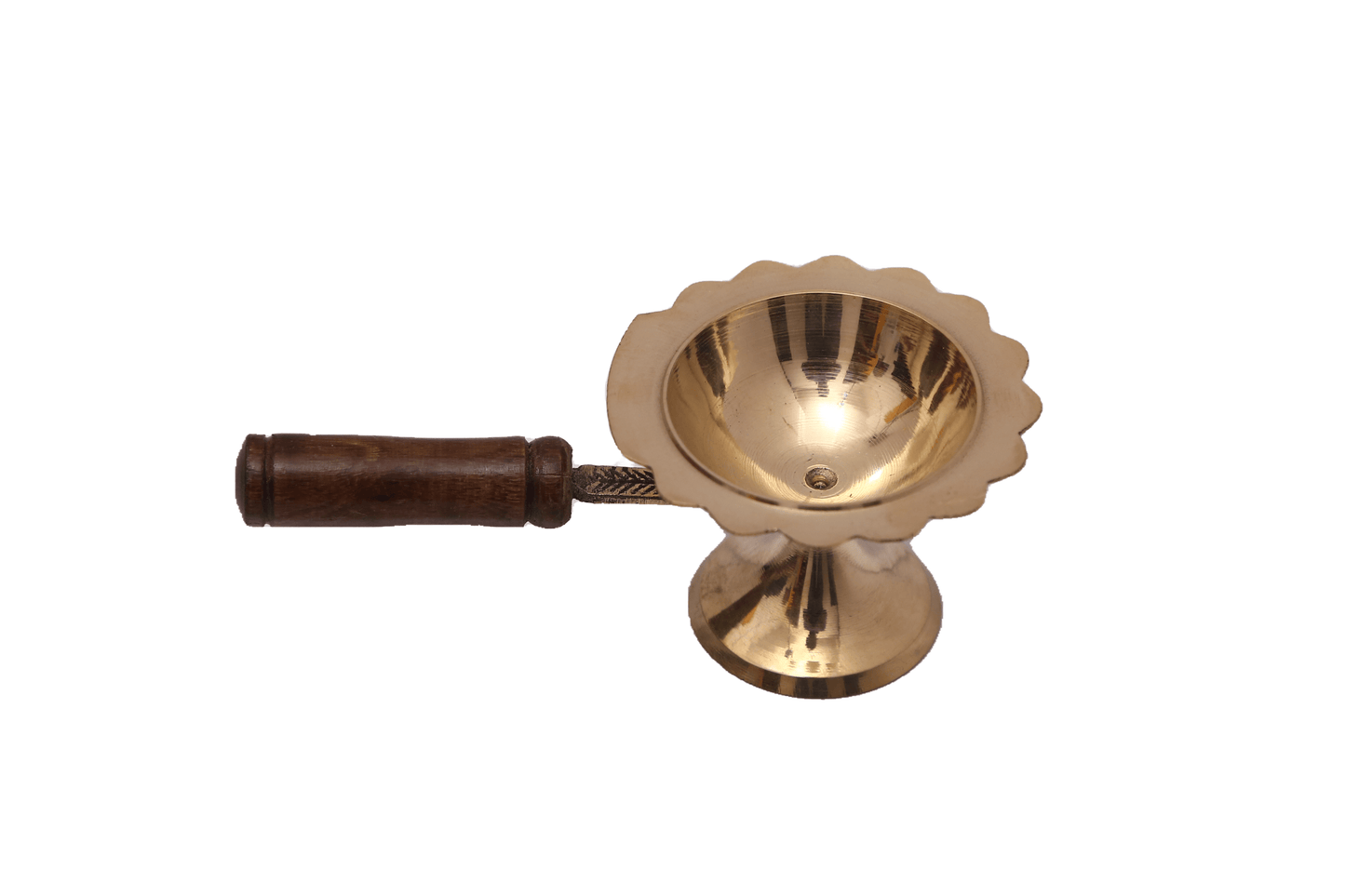 Brass Dhoop Diya / Aarti Kapoor Holder with Wooden Handle (6 Inches)