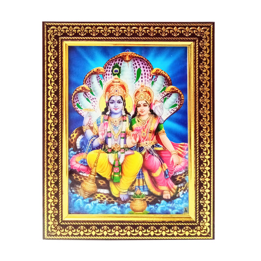 Lord Vishnu and Devi Lakshmi with Sheshnaag Photo Frame for Temple / Home / Office (10 Inches * 12.5 Inches)