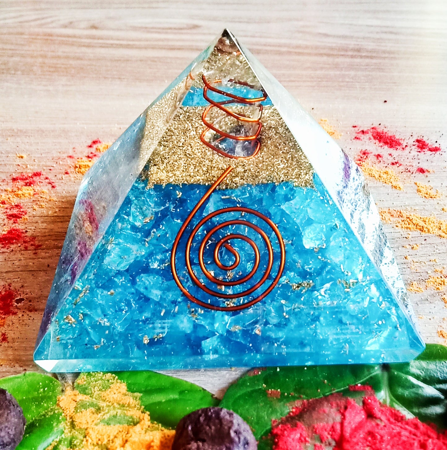 Orgone Pyramid / Reiki Crystal Healing Chakra/ Blue Onyx (7cms L * 7 cms B * 6 cms H)