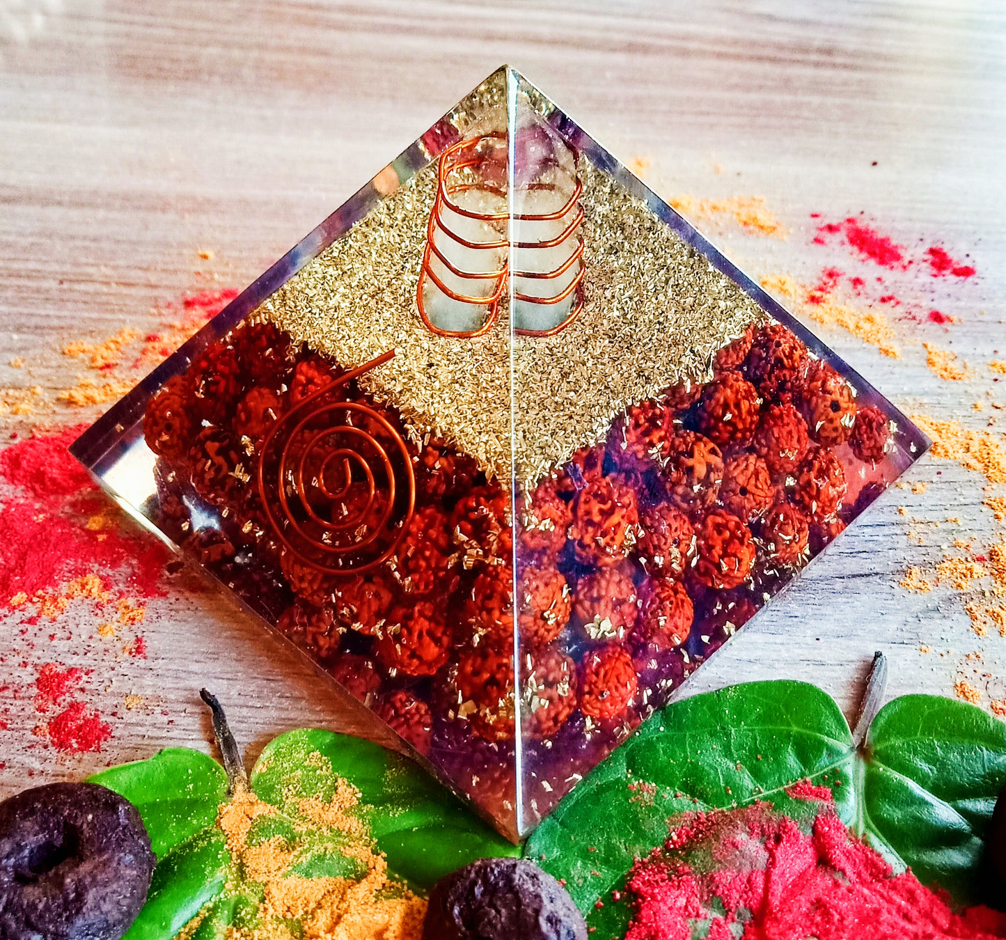 Orgone Pyramid / Reiki Crystal Healing Chakra/ Rudraksh (7cms L * 7 cms B * 6 cms H)