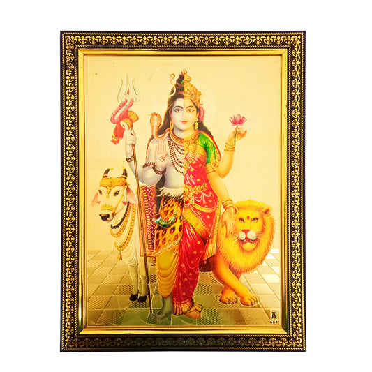 Lord Shiva Ardhnareeshwar Photo Frame (Golden) for Temple Home Office (10 Inches x12.5 inches)