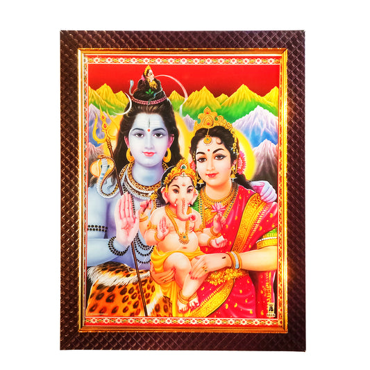 Lord Shiva Pariwar (Shiv Shankar, Maa Parvati, Ganesh) Photo Frame for Temple Home Office (10 Inches x12.5 Inches)